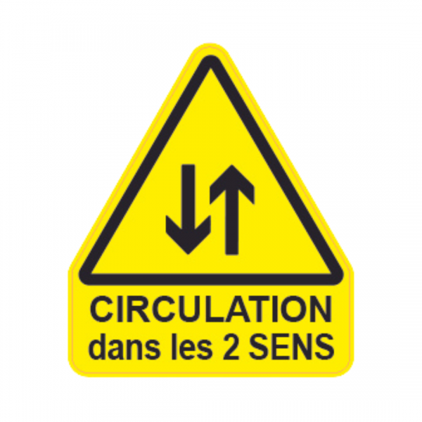 Panneau Triangle Sticker Danger Texte "Circulation dans les 2 sens" TRI-STI164-TX